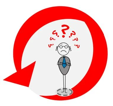 Down businessman with full of question mark Stock Illustration