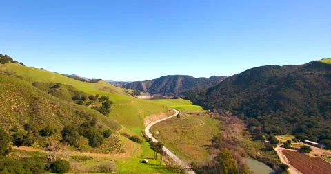 Down California, Central Coast Inland Valley road and over Winery, 4k Aerial Stock Footage