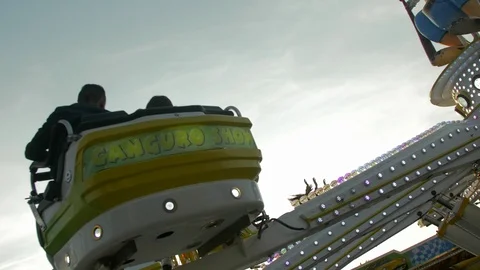 Up Down Carousel Ride in Amusement Park 3 Stock Footage 89358982