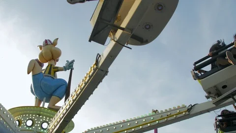 Up Down Carousel Ride in Amusement Park 5 Stock Footage 89359066