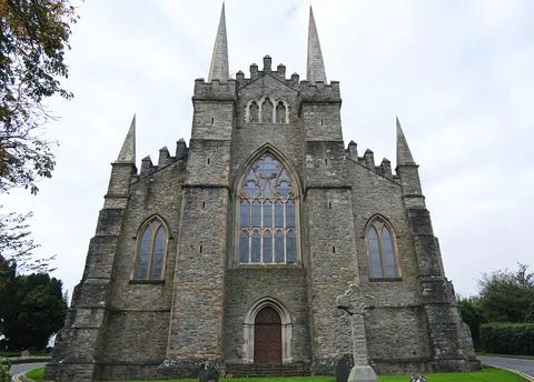 Down Cathedral with Celtic High Cross in Downpatrick, Northern Ireland Stock Photos