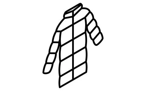 Down coat, Clothes simple isometric line drawing icon in black and white Stock Illustration