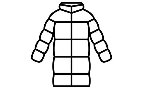 Down coat, Clothes simple line drawing icon in black and white Stock Illustration