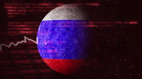 Down collapse business and russian 3d flag animation Stock Footage 333710353