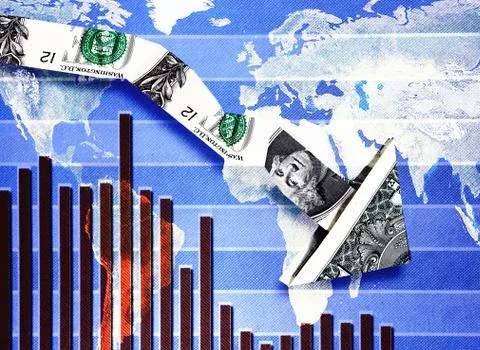 Down dollar economic chart Stock Photos