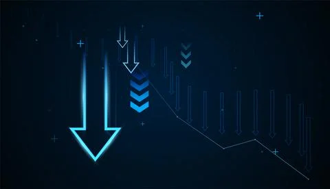 Down fall chart against the background. groups of blue arrows falling conce.. Stock Illustration