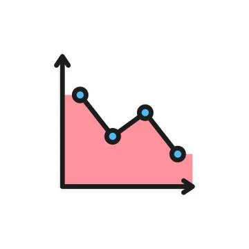 Down graph, analyzing chart patterns flat color icon. Stock Illustration