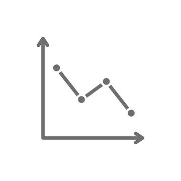 Down graph, analyzing chart patterns grey icon. Illustrazione stock
