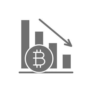 Down graph, bitcoin coin, cryptocurrency grey icon. Stockillustratie