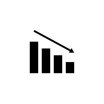 Down graph chart arrow drop icon. Decrease downward vector market decrease down Stock Illustration
