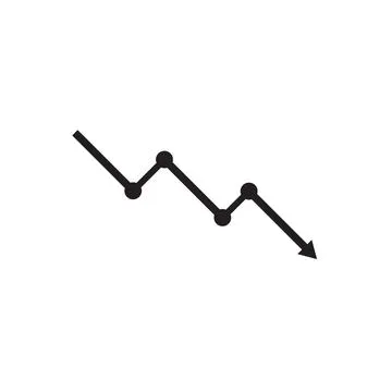 Down graph chart arrow drop icon. Decrease downward vector market decrease down Stock Illustration