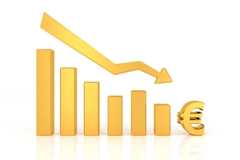 Down graph of euro currency. 3D rendering. 库存插图
