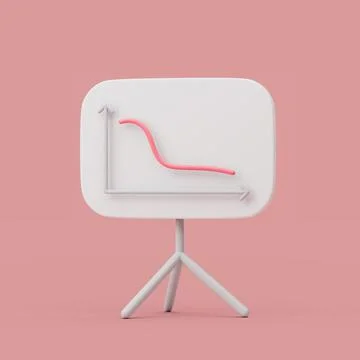 Down graph line on white board. Simple 3d render illustration on pastel backg Stock Illustration