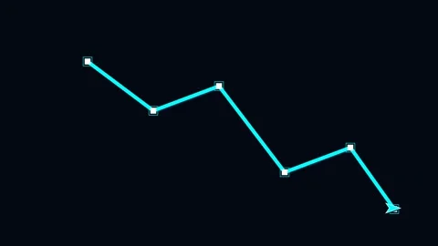 Down indicator arrow glowing blue neon line on black background Stock Footage 345575884