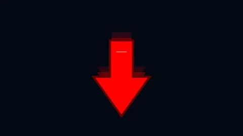 Down indicator arrow pointing downwards with red color animation on black Stock Footage 345575948