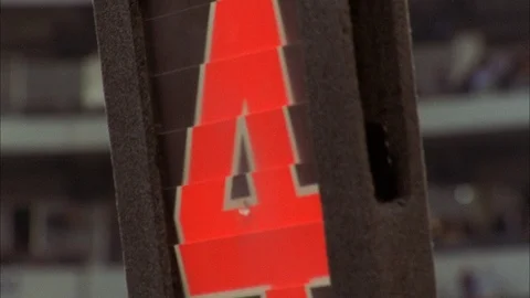 Down indicator box with number four on the NFL field Stock Footage 113274778