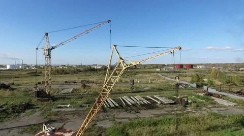 Down industrial cranes Stock Footage 68888405