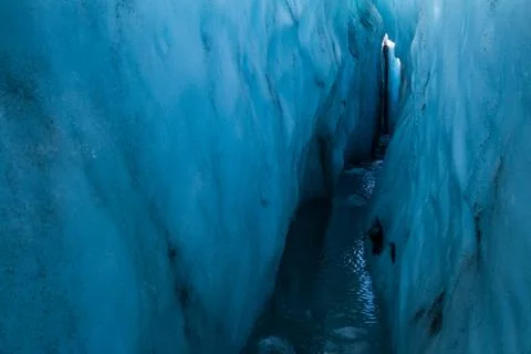 Down inside a deep crevasse on the Matanuska Glacier in Alaska Stock Photos