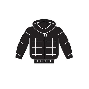 Down jacket black vector concept icon. Down jacket flat illustration, sign 스톡 일러스트
