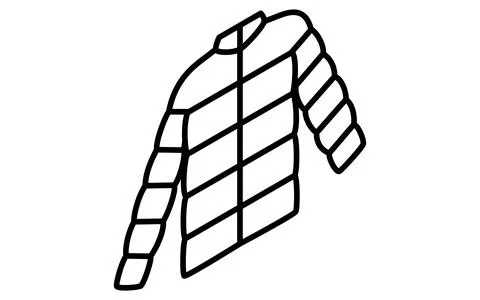 Down jacket, Clothes simple isometric line drawing icon in black and white Stock Illustration