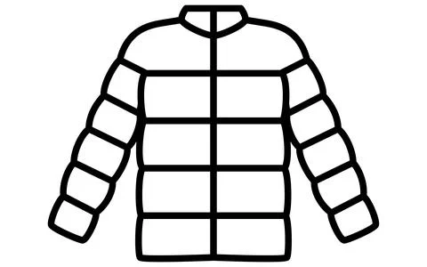 Down jacket, Clothes simple line drawing icon in black and white Stock Illustration