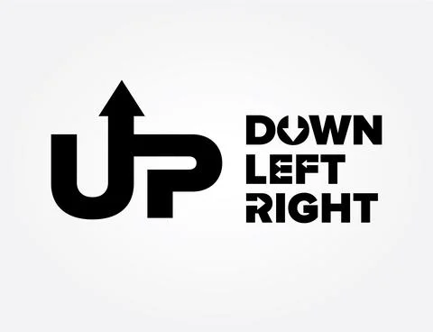 Up down left right word mark symbol direction Stock Illustration