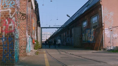 Down low camera angle of Berlin back alley Stock Footage 102588200