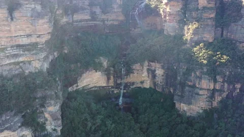Down to lower section of Wentworth falls in Blue Mountains of Australia 4k. Stock Footage 156688550