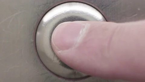 DOWN Macro Silver Metal Elevator Button Stock Footage 71286868