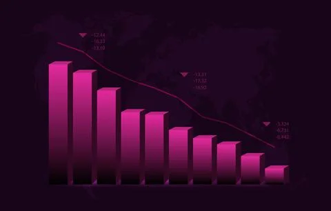 Down Negative Bar Graph Chart Depreciation Global Business Economic Recession Stock Illustration