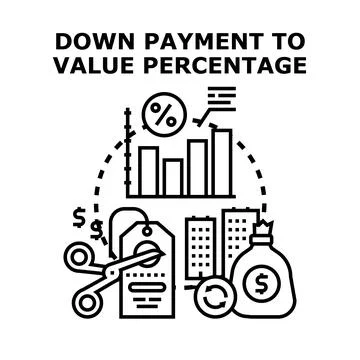 Down payment to value percentage accounting calculations Stock Illustration