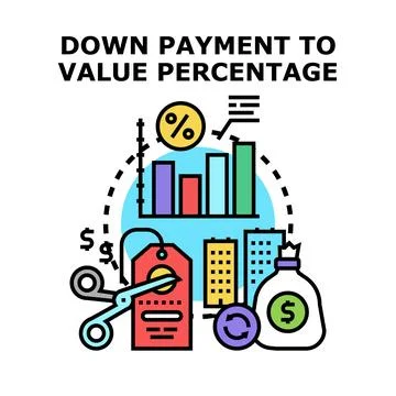 Down payment to value percentage accounting calculations Stock Illustration