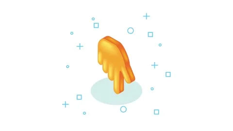 Down pointing finger icon animation on white background with geometric shap.. Stock Footage 334162256