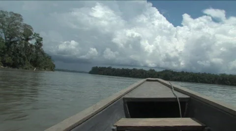 Down pour coming on the Amazon River Video stock 296671