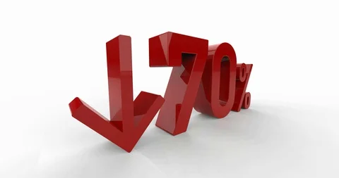 Down Recession Arrow and Sixty 70 Percent Sign % Stock Footage 128184163