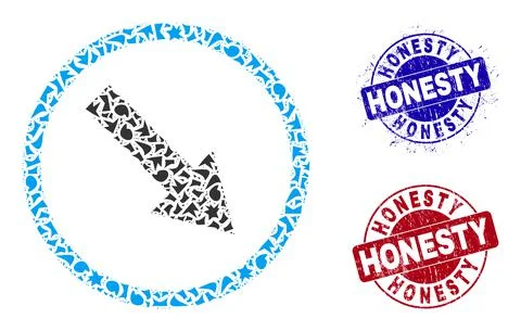 Down-Right Rounded Arrow Mosaic of Fractions with Honesty Textured Stamps Stock Illustration