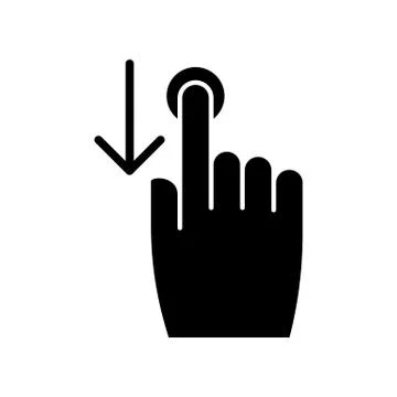 Down scrolling finger black glyph icon. Scrolldown gesture for smartphone tou Stock Illustration