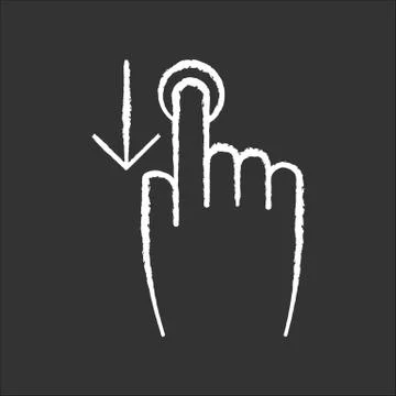 Down scrolling finger chalk white icon on black background. Scrolldown gestur Stock Illustration