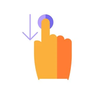 Down scrolling finger flat design cartoon RGB color icon. Scrolldown gesture  Stock Illustration