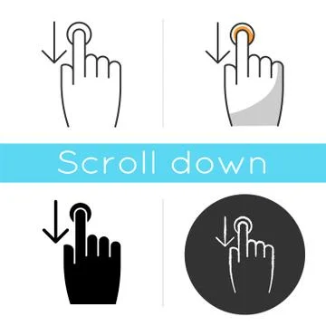 Down scrolling finger icon. Scrolldown gesture for smartphone touch screen. H Stock Illustration