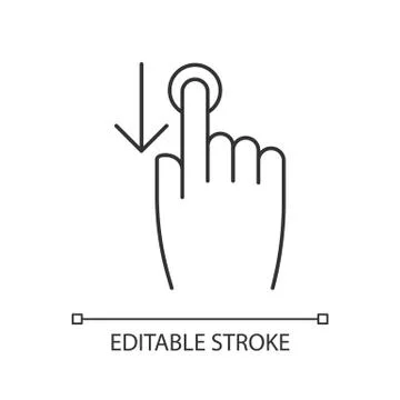 Down scrolling finger pixel perfect linear icon. Scrolldown gesture for smart Stock Illustration