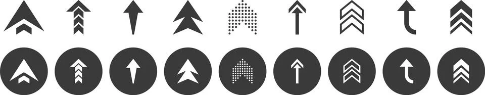 Up down solid and circular arrows icon collection. Set of cursor arrow icons Stock Illustration