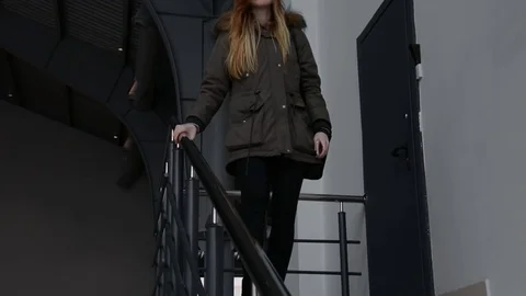 Down the stairs and looking to the side Stock Footage 72611281