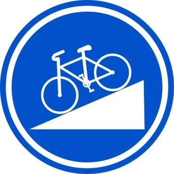 Down Steep hill area traffic sign for bicycle. Circle blue background. Stock Illustration