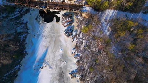 Down stream of old steel bridge Stock Footage 301261758