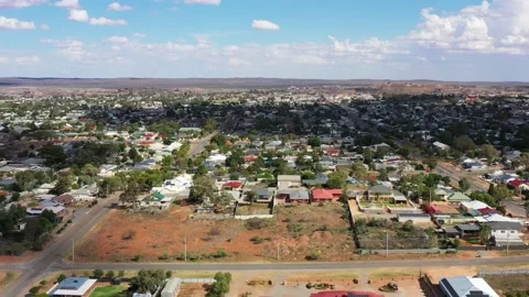 Down to street of Broken Hill town in far west outback Australia – aerial 4k. Stock Footage 168162970
