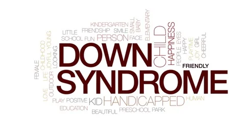 Down syndrome animated word cloud, text design animation. Kinetic typography. Stock Footage 77435950