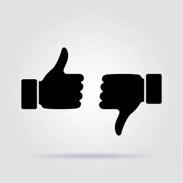 Down thumbs icon black approve disapprove like on gray background Stock Illustration