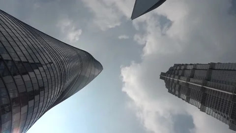 Down top time lapse view of downtown Shanghai three skyscrapers 4k Stock Footage 156323895