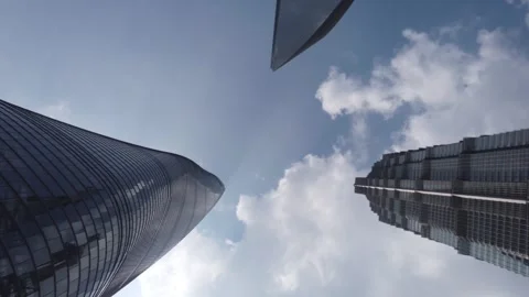 Down top view of downtown Shanghai three skyscrapers 4k Stock Footage 277265893